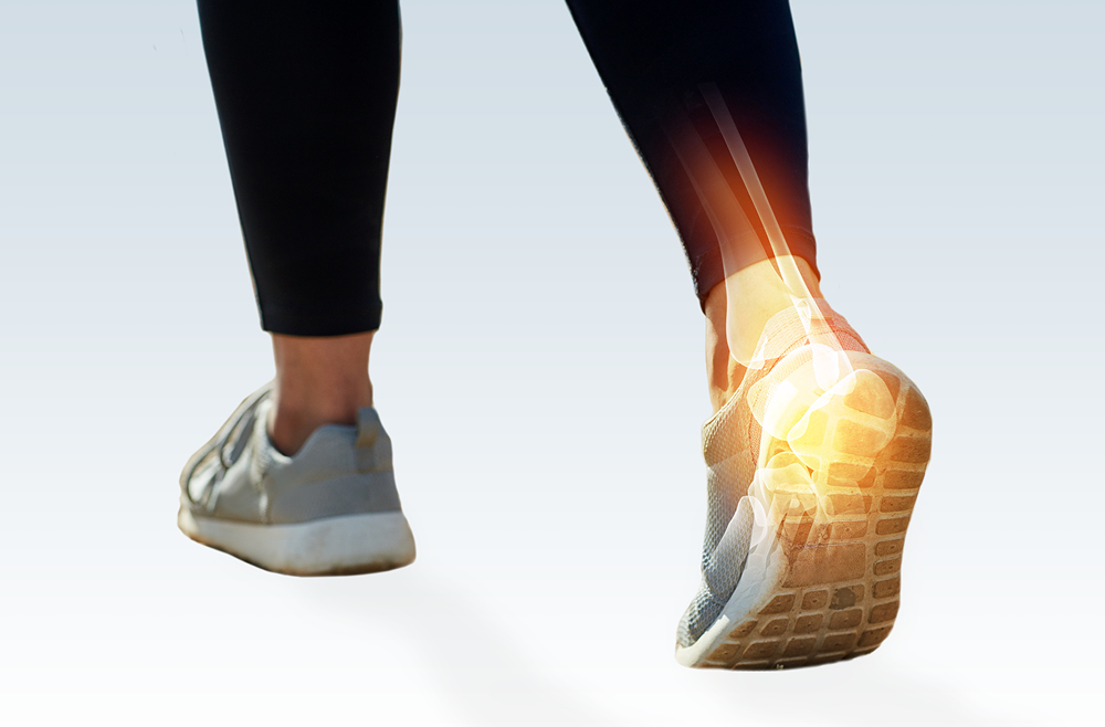 Translucent skeletal illustration indicating foot and ankle pain